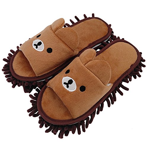 Selric Bear Super Chenille Microfiber Washable Mop Slippers Shoes for Women, Floor Dust Dirt Hair Cleaner, Multi-sizes Multi-Colors Available 9 7/9 Inches Size:5.5-8.5.