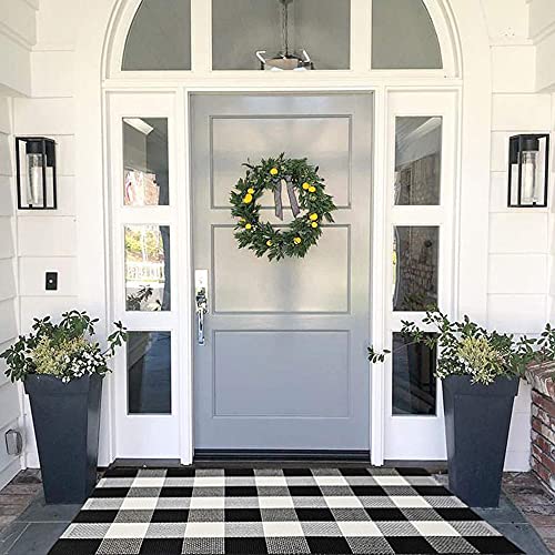 MUBIN Cotton Buffalo Plaid Rug 27.5 x 43 Inches Black and White Check Rugs Hand-Woven Indoor or Outdoor Rugs for Layered Door Mats Washable Carpet for Front Porch, Kitchen, Farmhouse, Entryway