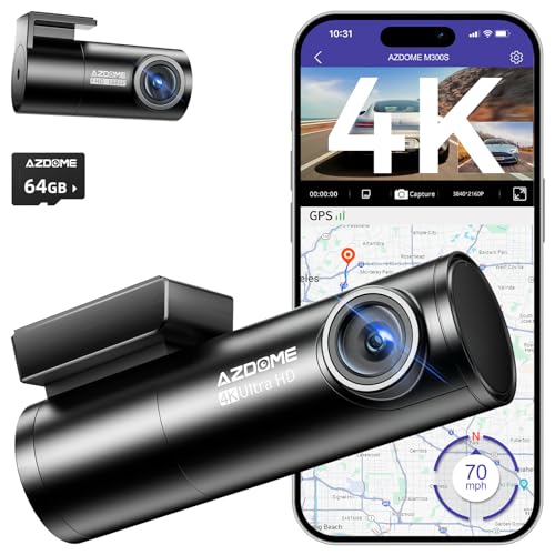 AZDOME M300S 4K Dash Cam Front and Rear, 5.8G WiFi GPS Dash Cam for Cars, Free 64GB SD Card, 170° Wide Angle, Voice Control, G-Sensor, WDR Night Vision, 24H Parking Monitor, Max Support to 256GB