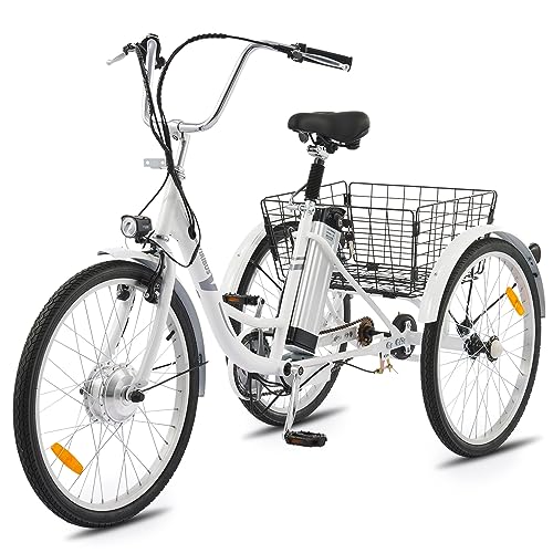 Viribus Electric Trike, Electric Tricycle for Adults with UL Tested 36V 10Ah Battery, 250W E Trike with Basket, 3 Wheel Electric Bicycle for Men Women Senior, Adult Tricycle 330 lb. 24 inch White