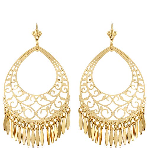 Barzel 18K Gold Plated Filigree Cut-out Dangling Chandelier Earrings - Made in Brazil