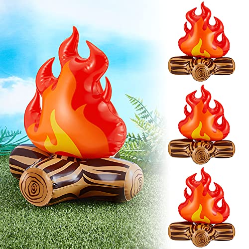 4 Pieces of 12 Inch Inflatable Campfire Props Camping Party Campfire Party Scene Decoration, Indoor and Outdoor Camping Game Props Campfire Inflatable for Boys and Girls Campfire Firewood Toys