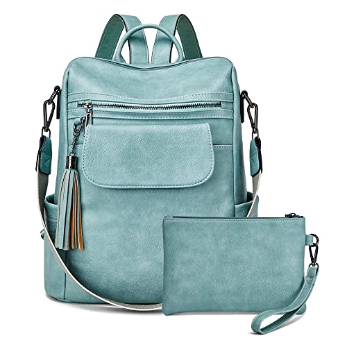 OPAGE Leather Backpack Purse for Women Fashion Designer Ladies Shoulder Bags Travel Backpack With Wristlet, Green