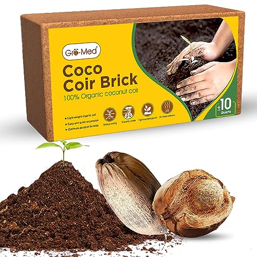 Gro-Med Coco Coir Brick, 100% Organic 1.4 lb Potting Soil, Triple Washed for Low EC, pH Balanced Coconut Substrate Ideal Seed Starter, Flowers, Plants, Herbs, Mulch & Reptile Bedding, 650g, Brown