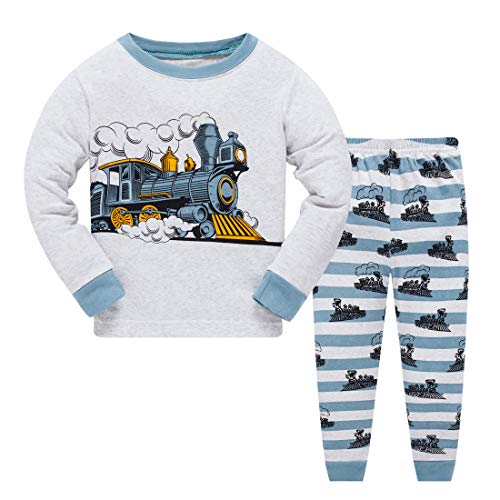 Little Boys Pajamas for Toddler Clothes Set Train Truck Sleepwear Long Sleeve 100% Cotton 2 Piece Kids Pjs Size 10t