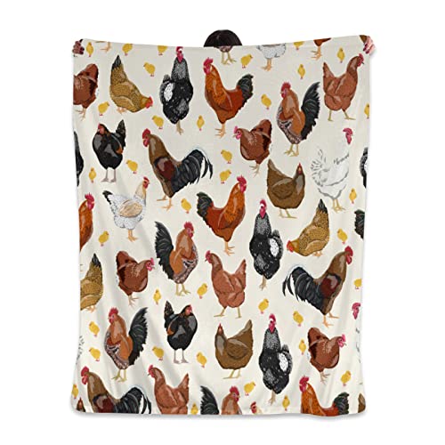 yiycqur Fleece Blanket Rooster Chickens Throw Blanket - Super Soft Cozy Lightweight Blanket for Couch, Sofa, Bed, Camping, Travel - Microfiber Blanket Gift
