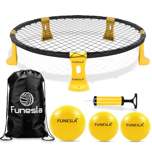 Funeslaball Roundnet Game Set Standard 3 Balls Kit - Upgraded Strike Ball Playing Net Game for The Beach Backyard Park and Indoor