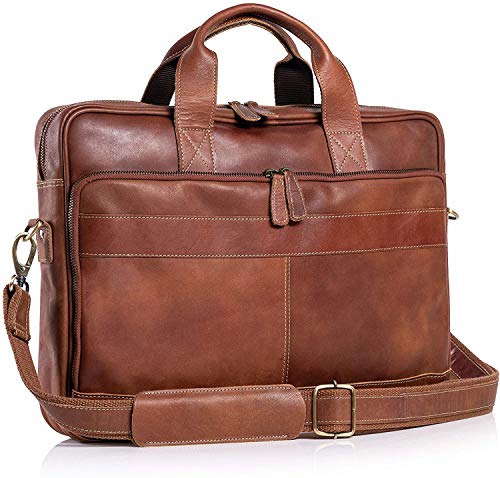 Leather briefcase 18 Inch Laptop Messenger Bags for Men and Women Best Office briefcase Satchel Bag (Tan)