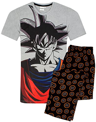 Dragonball Z Pyjamas For Mens | Goku Character Short Sleeve Grey T-Shirt With Short OR Long Leg Options | Anime Merchandise Medium