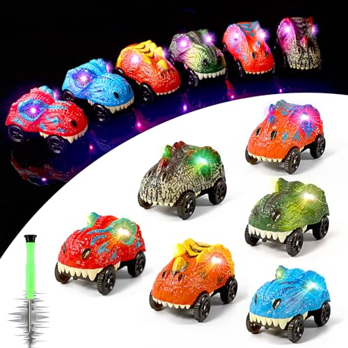 Dino Tracks Cars Only Replacement for Magic Track, Battery Operated Snap and Glow Trax Cars, LED Light Up Flex Track Race Car Accessories Glow in The Dark for Kids, Toy Car for Dinosaur Tracks(6 pack)