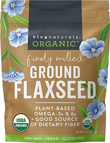 Viva Naturals Organic Ground Flaxseed - Premium Quality Plant-Based Protein and Vegan Omega 3 with Fiber, Perfect for Smoothies, Non-GMO and Gluten Free, 15 oz (425 g)