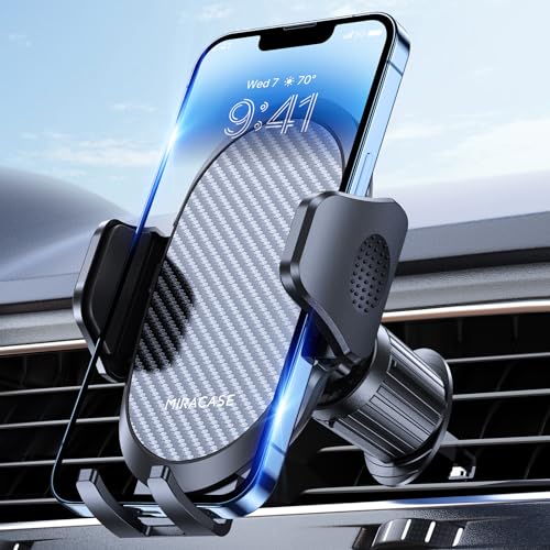 Miracase Phone Holders for Your Car with Newest Metal Hook Clip, Air Vent Cell Phone Car Mount, Hands Free Universal Automobile Cradle Fit for iPhone Android and All Smartphones, Dark Black