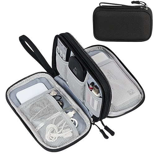 FYY Electronic Organizer, Travel Cable Organizer Bag Pouch Electronic Accessories Carry Case Portable Waterproof Double Layers Storage Bag for Cable, Cord, Charger, Phone, Earphone, Large Size, Black