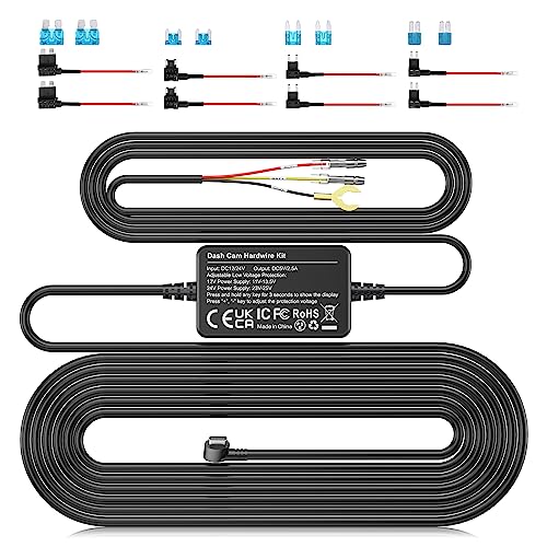 OMBAR Dash Cam Hardwire Kit, 11.5ft Type-C Hard Wire Kit Fuse for Dashcam, 12V-24V to 5V Car Dash Camera Charger Power Cord, Low Voltage Protection, Enable Parking Mode for DC100, M570/571/572