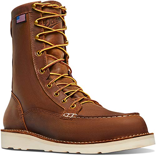Danner 8” Bull Run Moc Toe Work Boots for Men - Durable Full-Grain Leather with Non Slip Wedge Outsole and 3-Density Cushion Footbed Tobacco-10Wide