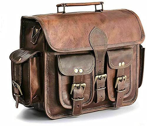 Heritage Handikrafts Hand-Crafted Genuine Vintage Leather Motorcycle Saddle Bag Brown Panniers Luggage Tool Pouch Side Bag, 11inch Width 9inch Height 5inch Deep