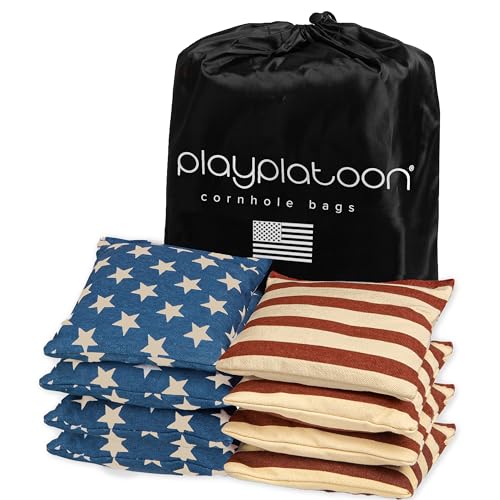 Play Platoon Weather Resistant Cornhole Bean Bags - Set of 8 American Flag Corn Hole Bags (Stars & Stripes) - Regulation Size & Weight