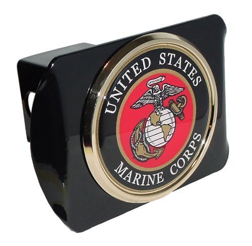 United States US Marine Corps USMC'Black with Gold Plated USMC Seal Emblem' Metal Trailer Hitch Cover Fits 2 Inch Car Truck Receiver