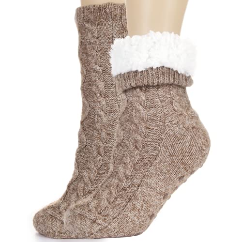 Tough Land Slipper Socks for Women with Grippers Non Slip, Sherpa Lined Slipper Socks