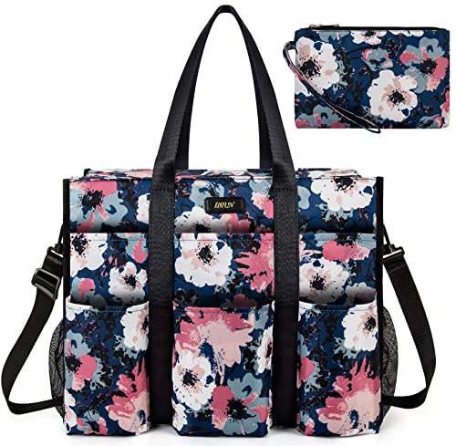 IBFUN Utility Tote Bag with 24 Exterior Interior Pockets Zip Top Teacher Tote Bag for Teacher/Work Women(Large)