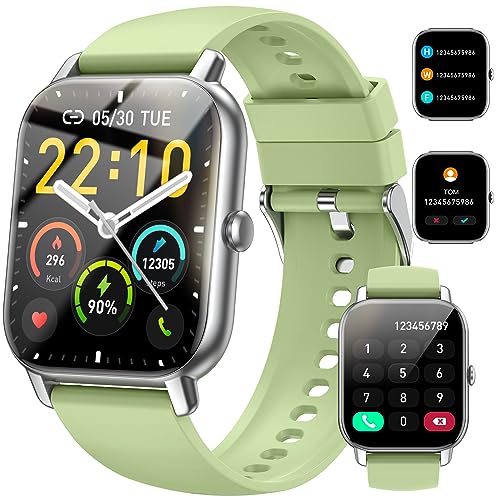 Smart Watch(Answer/Make Call), 1.85' Smartwatch for Women IP68 Waterproof, 100+ Sport Modes, Fitness Activity Tracker, Heart Rate Sleep Monitor, Pedometer, Smart Watches for Android iOS, Green Silver