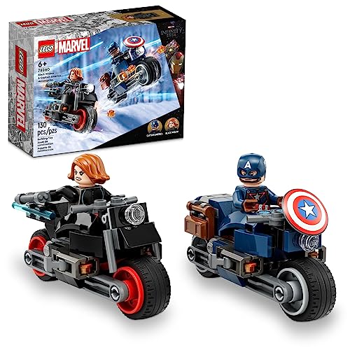 LEGO Marvel Black Widow & Captain America Motorcycles 76260 Buildable Marvel Toy for Kids Ages 6-8, Marvel Playset Based on the Avengers Age of Ultron Movie with a Captain America Bike & 2 Minifigures