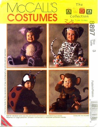 McCall's 8897 Sewing Pattern Tom Arma Lady Bug Monkey Koala Bear Dalmatian Costumes Size 2