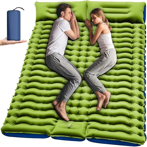 Yuzonc Double Sleeping Pad - Self Inflating 4' Extra-Thick for 2 Person with Pillow Built-in Foot Pump Inflatable Sleeping Mat for Backpacking, Hiking, Traveling, Tent, Portable Camping Mat