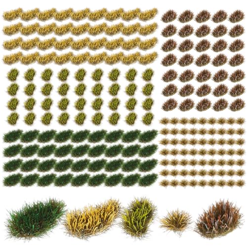 288 Pcs Static Grass Tuft Flower Cluster Vegetation Groups Self Adhesive Artificial Model Grass Tufts DIY Miniature Colorful Flower Cluster for Terrain Railway Scenery Table Landscape (Grass Style)