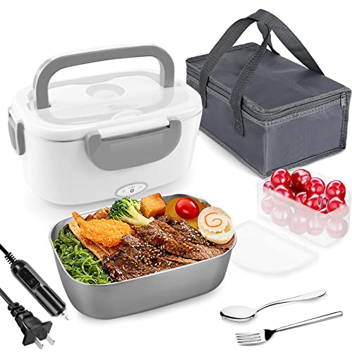 FVW Electric Lunch Box Food Heater, 3 in 1 Portable Food Warmer Lunch Box for Car & Home, Leak Proof, Lunch Heating Microwave with 304 Stainless Steel Container 1.5 L, 110V/12V/24V