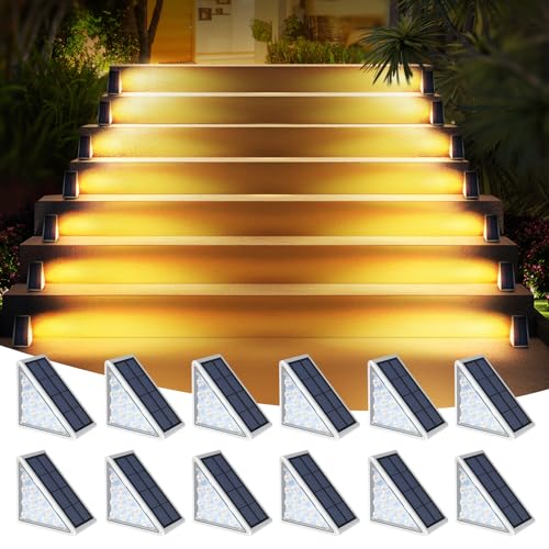 AUDLES LED Solar Step Lights Waterproof Outdoor Stair Lights, Warm White Solar Deck Lights IP67 Solar Decoration Lights for Yard, Patio, Garden, Walkways, Front Door, Pathway, Driveway, Porch 12 Pack
