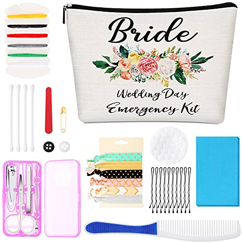 Floral Wedding Emergency Kit for Bride Wedding Survival Set with Makeup Bag, Bride Kit Bridal Shower Gift Present Fun Engagement Present for Bride Emergency Supplies