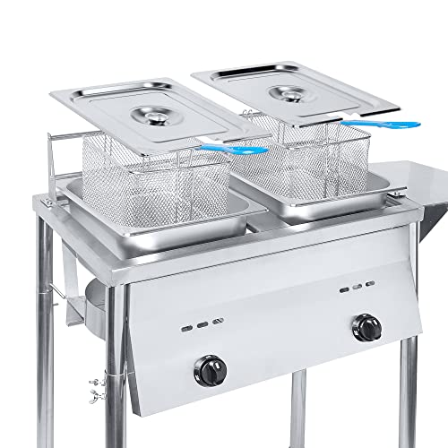 KEEKR Two Tank Outdoor Deep Fryer with Thermometer | Propane Deep Fryer with 2 Stainless Steel Basket & Lid Covers | Large Oil Tank Capacity with Regulating Knobs