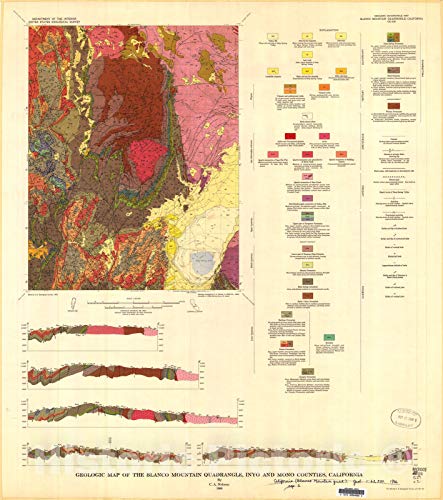 Historic Pictoric Map : Geologic map of The Blanco Mountain Quadrangle, Inyo and Mono Counties, California, 1966 Cartography Wall Art : 32in x 36in