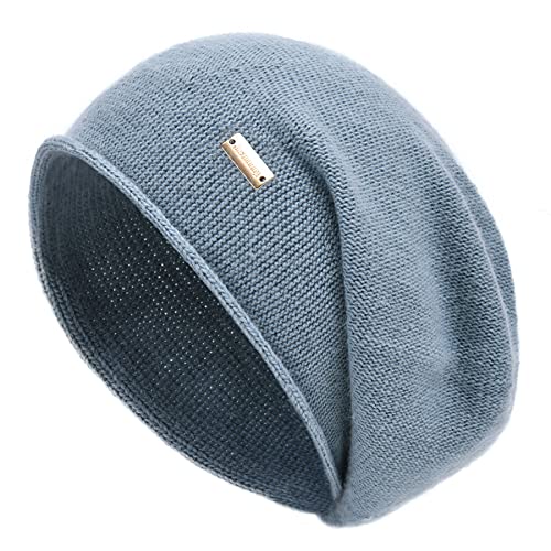 jaxmonoy Cashmere Slouchy Knit Beanie Hat for Women Winter Soft Warm Ladies Slouch Wool Skull Beanies Cap - Blue