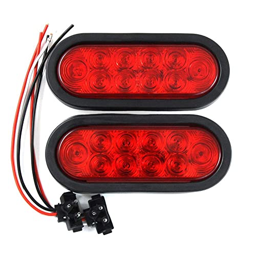 PPI (2) Red Trailer Truck LED Sealed RED 6' Oval Stop/Turn/Tail Light Marine Waterproof Including 3-pin water tight plug DOT SAE with wires and Grommet