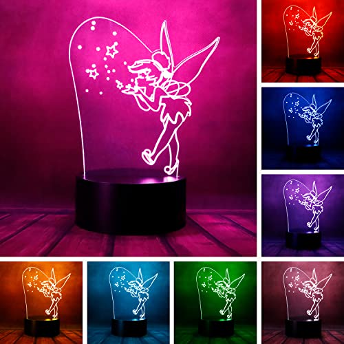 Tieliper Magic Elf Tinker Bell Miss Bell Rare Peter Pan Snowflake Tinkerbell Anime Character 3D LED Visual Sleeping Night Light with Remote 16 Colors Bedroom Decor Table Lamp Birthday Gifts for Kids