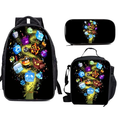 Sukhii Blox Fruits 3 Piece Backpack Set, Game Backpack Pencil Case Lunch Bag Casual Backpack Combo Unisex