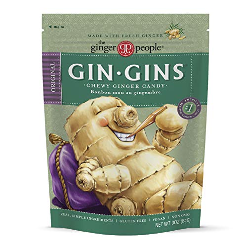 GIN GINS Original Ginger Chews by The Ginger People – Anti-Nausea and Digestion Aid, Individually Wrapped Healthy Candy – Original Flavor, 3 Oz Bag (Pack of 1)