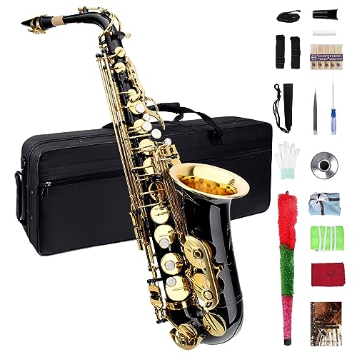 Eb Alto Saxophone, Beginner Saxophone, Alto Sax, Saxophone for Beginners, Student Alto Saxophone, Professional Saxophone Alto, Saxaphone Adult, Beginner Saxophone, Saxofon (Black & Gold)