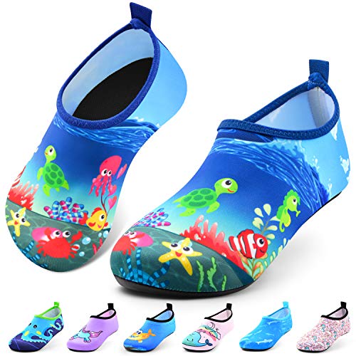 Sunnywoo Water Shoes for Kids Girls Boys,Toddler Kids Swim Water Shoes Quick Dry Non-Slip Water Skin Barefoot Sports Shoes Aqua Socks for Beach Outdoor Sports,12.5-13.5 Little Kid,Sea World-A