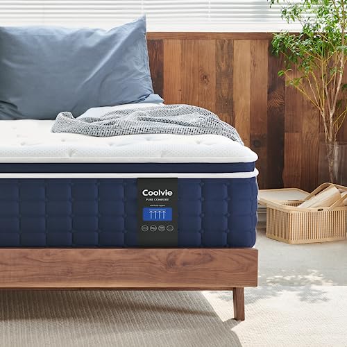 Coolvie Queen Mattresses, 12 Inch Queen Size Mattress in a Box, Hybrid Construction Individual Pocket Springs with Memory Foam, Cooler Sleep with Pressure Relief and Support