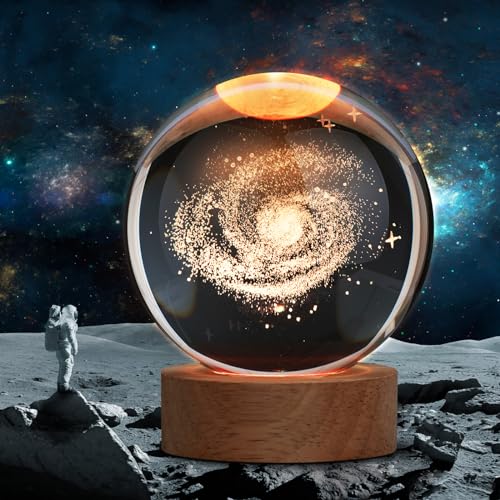 JANARARY Large 3D Galaxy Crystal Ball Night Light, Crystal Lamp 16 Color Changing with Remote Control for Bedroom Decor, Birthday Gift for Teens Boys and Girls, Galaxy Model