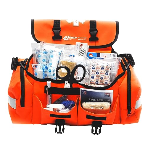 MFASCO First Aid Kit - Fully Stocked Portable Reflective Bag - First Responder Emergency Response Kit - for Natural Disaster Preparedness - Customizable Storage - Includes 415 Pcs First Aid Supplies