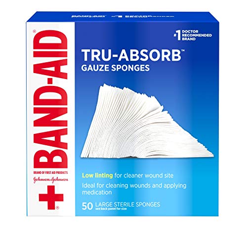 Band-Aid Brand First Aid Products Tru-Absorb Sterile Gauze Sponges for Cleaning and Cushioning Minor Wounds, Cuts & Burns, Low-Lint Design, Individually Wrapped 4 in by 4 in Pads