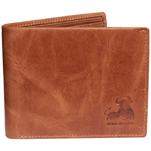 BULL GUARD Mens Leather Wallet Bifold with ID Window and RFID Blocking