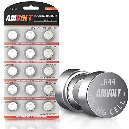 AmVolt- Pack of 15 LR44 Batteries AG13A76 Battery, Premium Alkaline Ultra Power Non Rechargeable Button Battery, 1.5 Volt Small Batteries for Remotes Games Controllers Toys & Electronic Devices