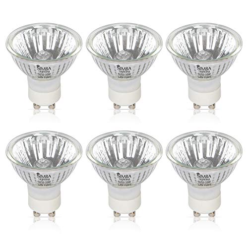 Simba Lighting Halogen GU10 35W Spotlight 120V MR16 with Glass Cover (6 Pack) Dimmable for NP5 Candle Warmer, Accent, Recessed, Track Lighting, Twist-N-Lock Base, Warm White 2700K