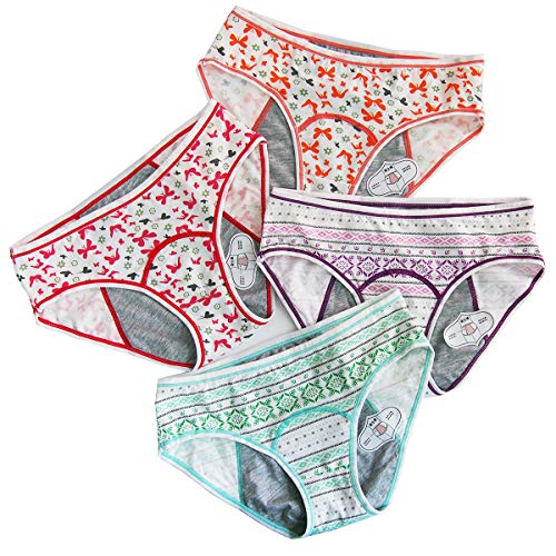 Anna & Eric 4 Pack Teen Girls Protective Panties Leak Proof Underwear Heavy Flow Women Postpartum Briefs (GEGP+BTRO, M)