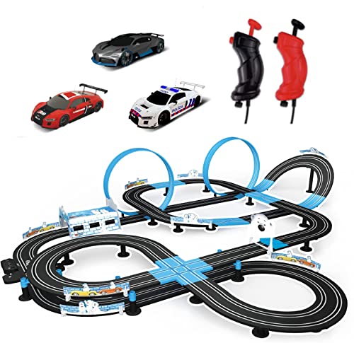 AGM MASETCH High Speed Series Tram Dual Track Set, Track with 4 Vehicles Official Licensed Slot car Racing, Battery or Electric Car Track, Comes with 2 Hand Controls and Track Parts and a Lap Counter.